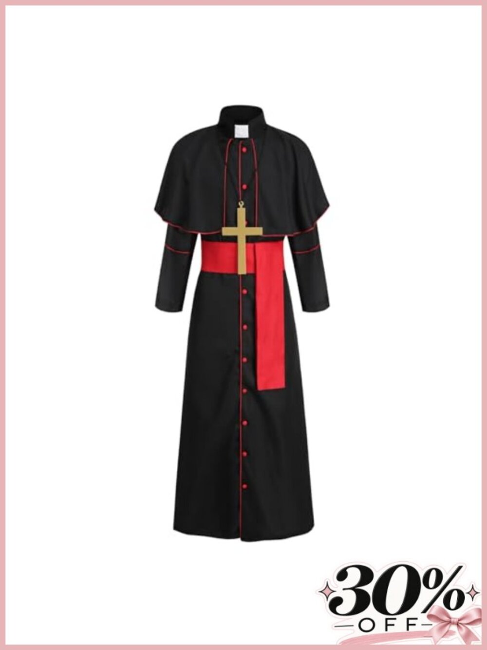 Men's Priest Robe Costume Monk Wizard Halloween Outfit Polyester